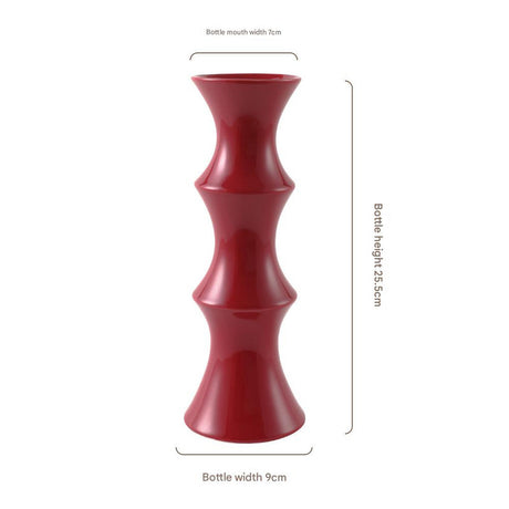 Glossy red ceramic bamboo style vase