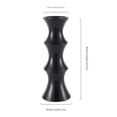 Glossy black ceramic bamboo style vase