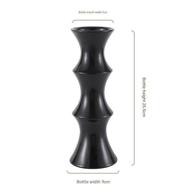 Glossy black ceramic bamboo style vase