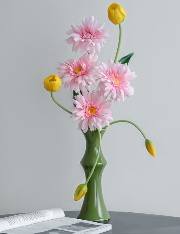 Green ceramic bamboo style vase