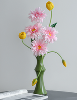 Green ceramic bamboo style vase