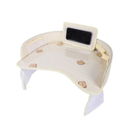 Children's car seat travel tray in beige bear design