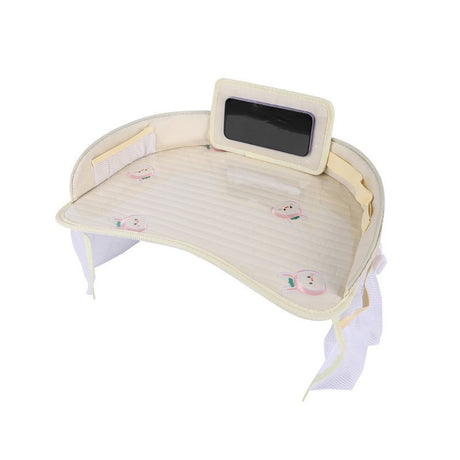 Kids car seat travel tray in beige bunny round design