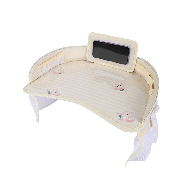 Kids car seat travel tray in beige bunny round design