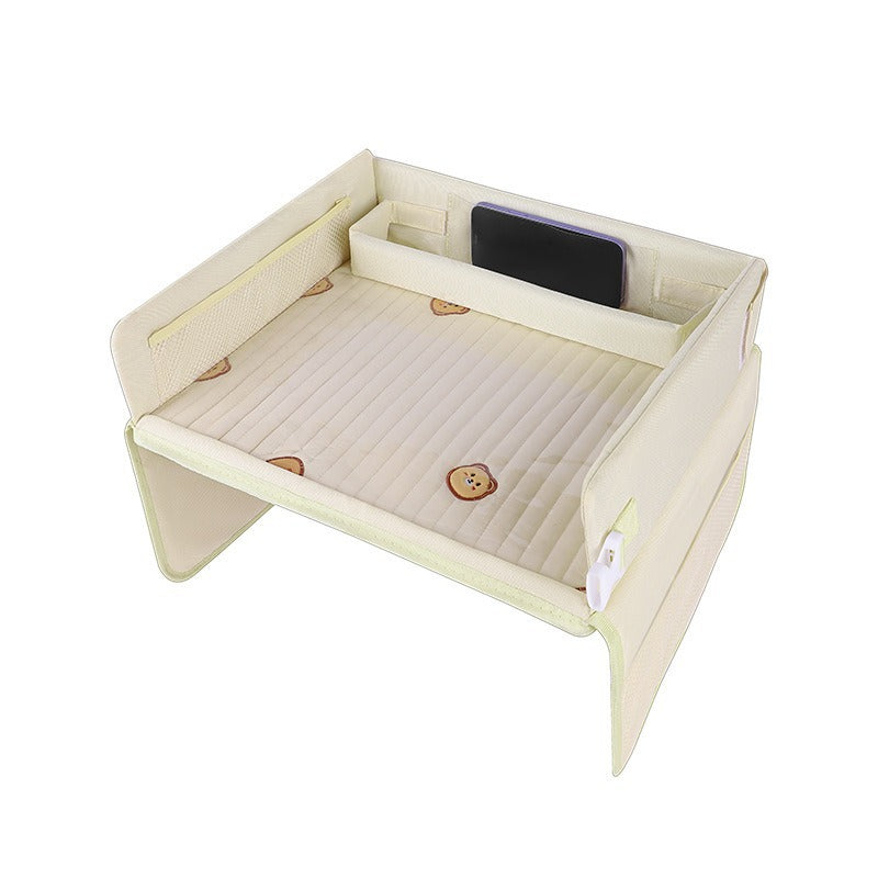 Kids car seat travel tray in beige bear square design