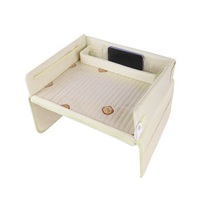 Kids car seat travel tray in beige bear square design