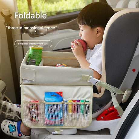 Kids car seat travel tray and lap desk in beige bunny design