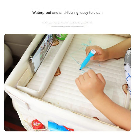 Kids car seat travel tray and lap desk in beige bunny design