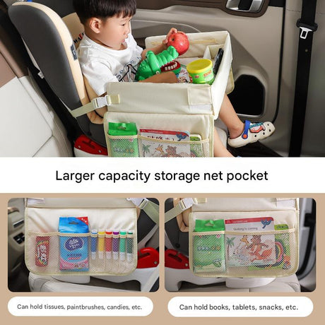 Kids car seat travel tray and lap desk in beige bunny design