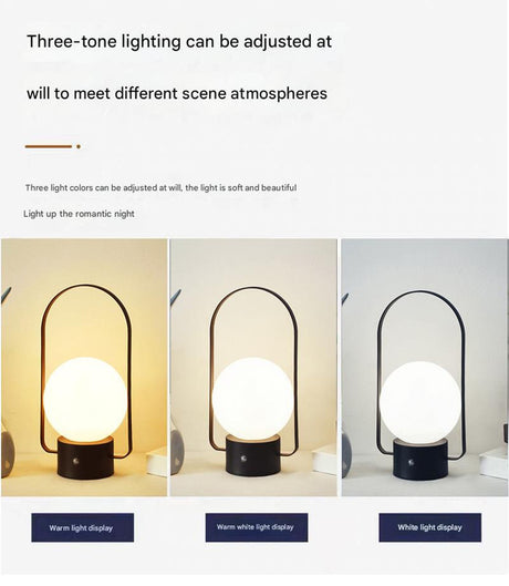 Black Portable Rechargeable LED Lantern Lamp - Touch Control 3-Color Dimmable Desk Light