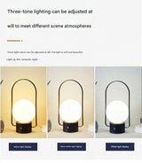 Silver Portable Rechargeable LED Lantern Lamp - Touch Control 3-Color Dimmable Desk Light