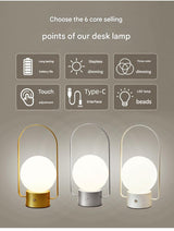 White Portable Rechargeable LED Lantern Lamp - Touch Control 3-Color Dimmable Desk Light