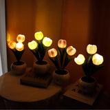 Yellow Charging model Artificial Tulip Bouquet LED Light - Ceramic Pot Desk Lamp