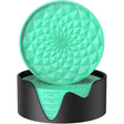 Green and Black Geometric Silicone Drink Coasters Set (6 Pack) with Holder - Non-Slip Table Protectors