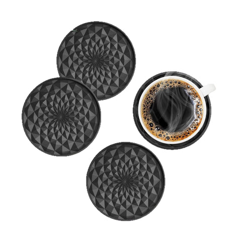 Red and Black Geometric Silicone Drink Coasters Set (6 Pack) with Holder - Non-Slip Table Protectors