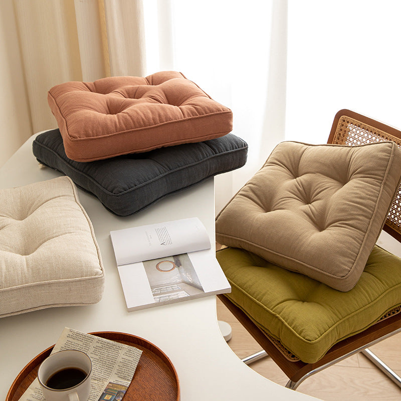 Thick Tufted Seat Cushion Chair Pad with Ties — Cotton Linen Blend — Allure Home Collections