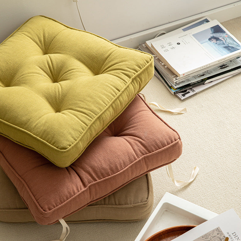 Thick Tufted Seat Cushion Chair Pad with Ties — Cotton Linen Blend — Allure Home Collections