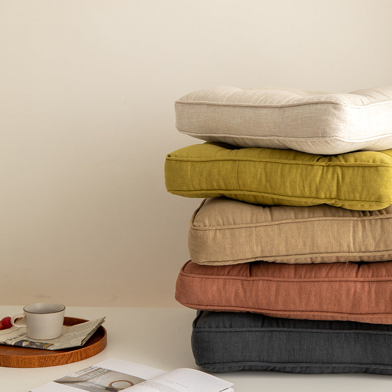 Thick Tufted Seat Cushion Chair Pad with Ties — Cotton Linen Blend — Allure Home Collections