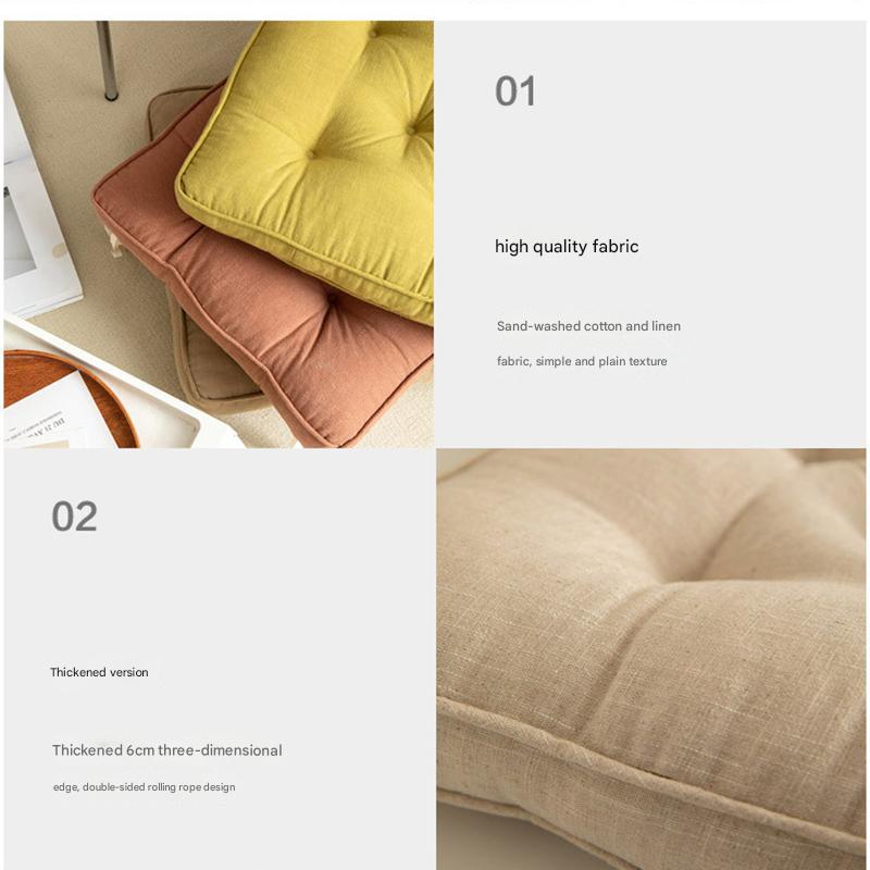 Thick Tufted Seat Cushion Chair Pad with Ties — Cotton Linen Blend — Allure Home Collections