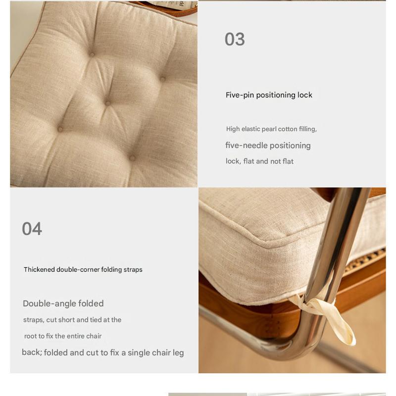 Thick Tufted Seat Cushion Chair Pad with Ties — Cotton Linen Blend — Allure Home Collections