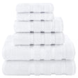 White combed cotton six piece towel bale with bath towels, hand towels and face washers stacked