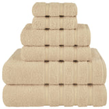 Khaki combed cotton six piece towel bale with bath towels, hand towels and face washers stacked