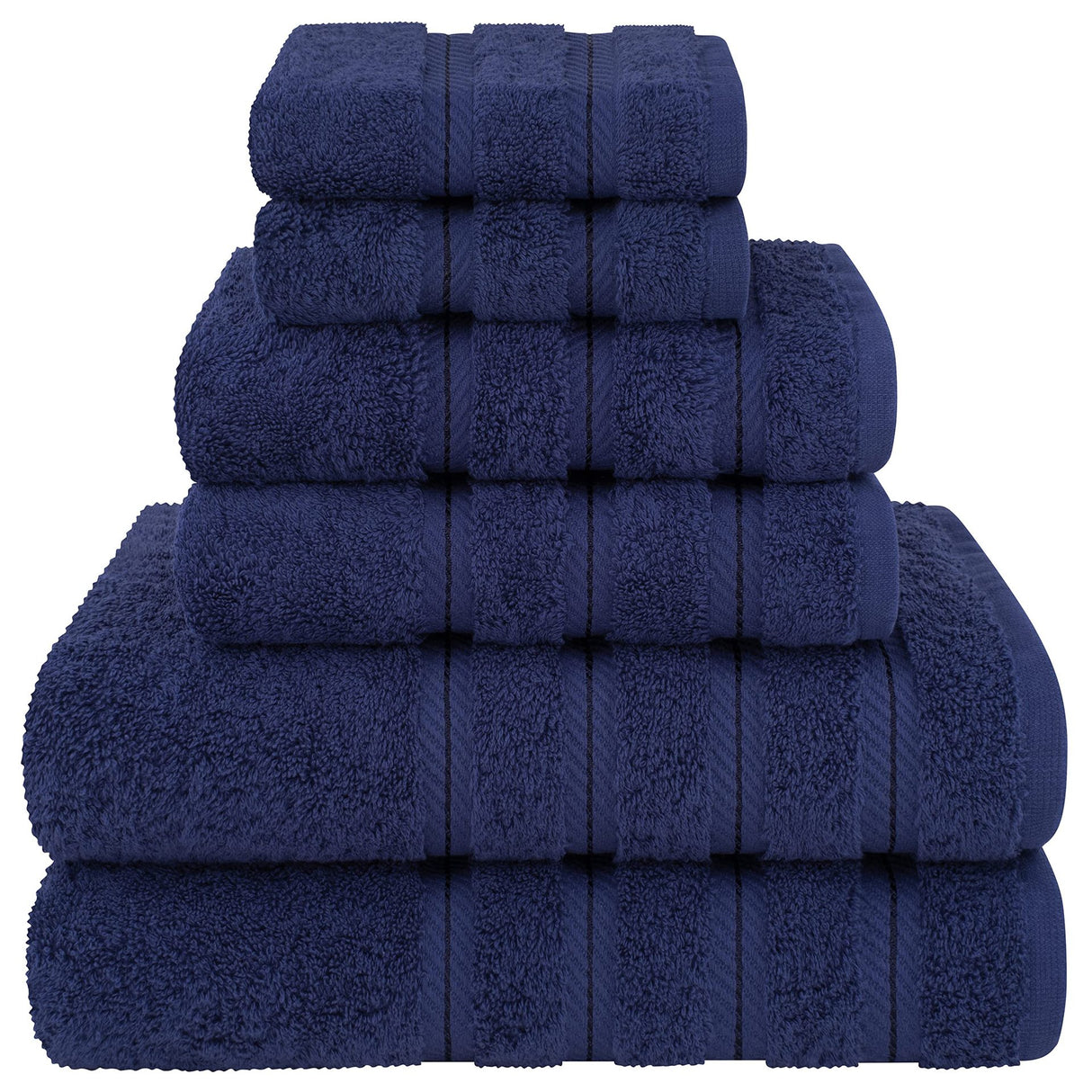 Dark blue 6 piece combed cotton towel set with bath, hand and face towels