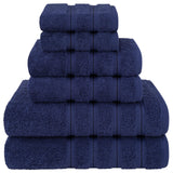 Dark blue 6 piece combed cotton towel set with bath, hand and face towels