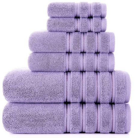 Purple combed cotton towel bale of 6 with bath, hand and face towels