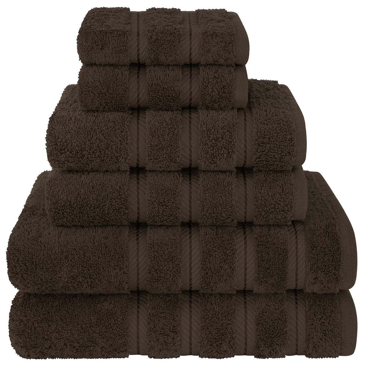 Coffee 6 piece combed cotton towel set with bath towels, hand towels and face washers