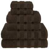 Coffee 6 piece combed cotton towel set with bath towels, hand towels and face washers