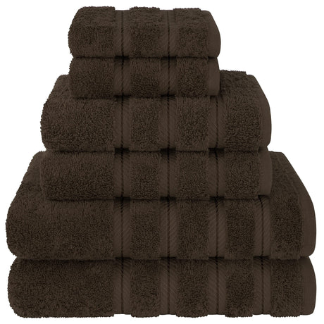 Coffee 6 piece combed cotton towel set with bath towels, hand towels and face washers