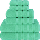 Green 6 piece combed cotton towel set with bath, hand and face towels