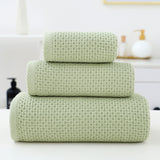 Light green waffle weave cotton towel set of 3 with bath, hand and face towels