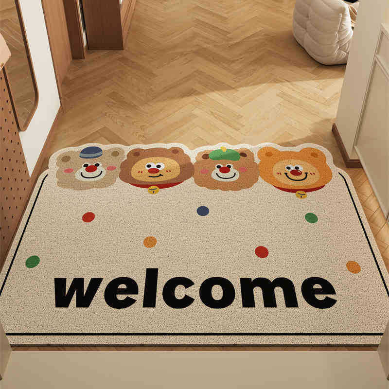 Cartoon coil door mat set of 2 with healing bear design, 50x80cm