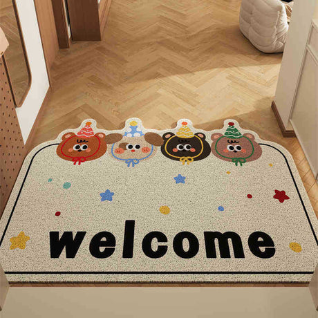 Cartoon coil door mat set of 2 with puppy and bear design, 50x80cm