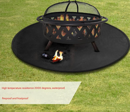 Round black fireproof fire pit mat, 76cm