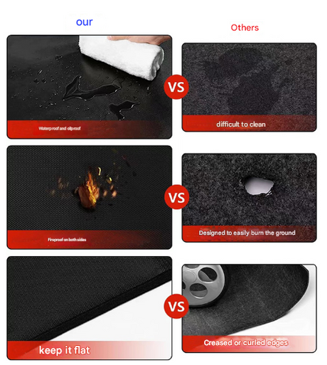 Round black fireproof fire pit mat with carry bag
