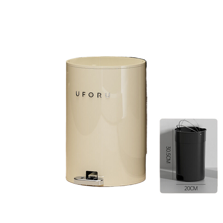 Cream white round (iron) double open trash can with inner container for home & office