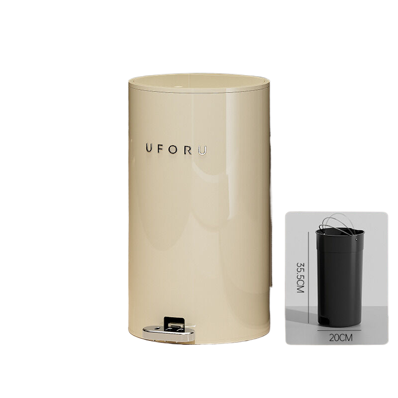 Cream white round (iron) double open trash can with inner container for home & office