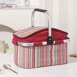 Tremolat 27L foldable insulated picnic basket in red stripes with aluminium handles