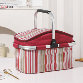 Tremolat 27L foldable insulated picnic basket in red stripes with aluminium handles
