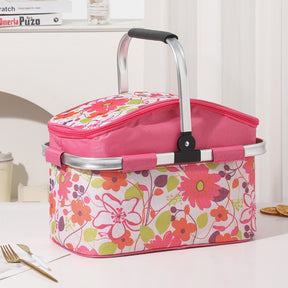 Tremolat 27L foldable insulated picnic basket in pink floral with aluminium handles