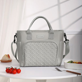 Cadouin triple layer insulated lunch tote in grey Oxford fabric with shoulder strap