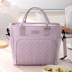 Cadouin triple layer insulated lunch tote in purple Oxford fabric with shoulder strap