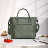 Cadouin triple layer insulated lunch tote in green Oxford fabric with shoulder strap