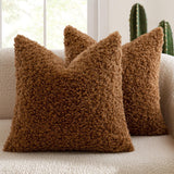Dunkeld brown teddy boucle decorative cushion covers on a styled sofa
