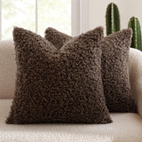 Dunkeld coffee teddy boucle decorative cushion covers on a styled sofa