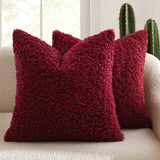 Dunkeld red teddy boucle decorative cushion covers on a styled sofa