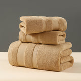Brown 3 piece cotton towel set with bath towel, hand towel and face washer
